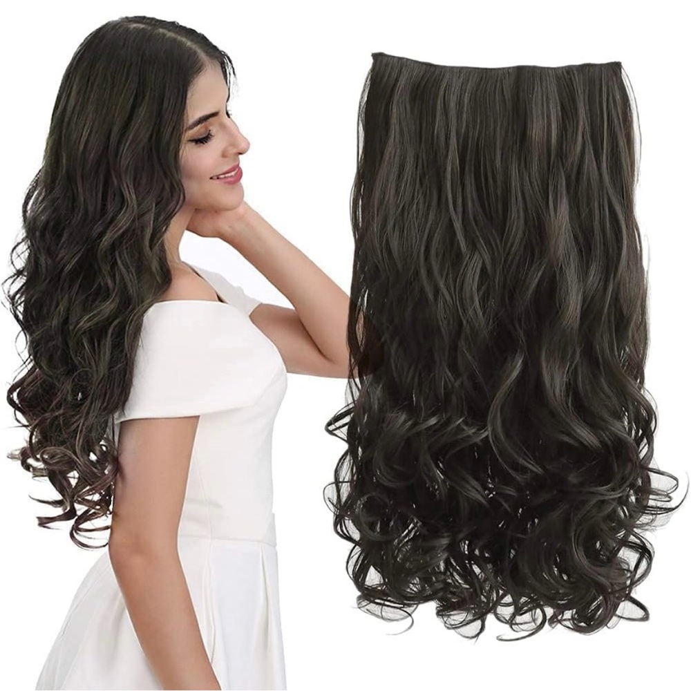 20" 1-Pack 3/4 Full Head Curly Wave Clip in Synthetic Hair Extension Black/Brown